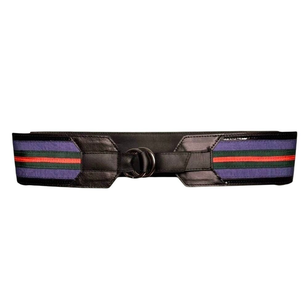 Loulou de la Falaise Size Medium Wide Leather Cinch Belt Grosgrain Ribbon Preppy